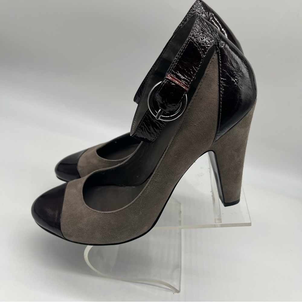 Nine West Taupe Suede & Dark Brown Patent Mary Jane Heels Women’s Size 10.5M - Picture 5 of 16